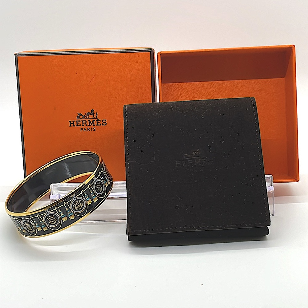 Hermes Lyre Cloisonne Enamel 1” Wide Bangle Bracelet
